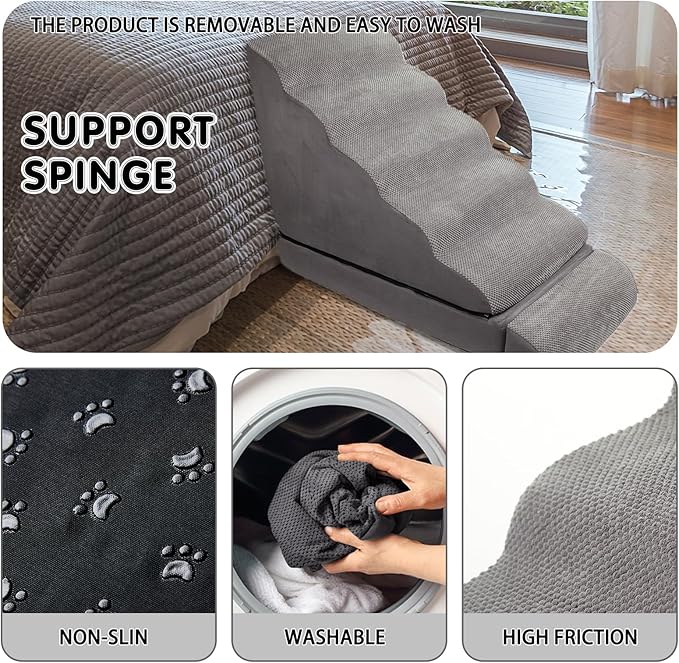 Dog Stairs & Steps for High Beds 30 Inches Tall, LitaiL 6 Steps Pet Stairs/Steps for Beds 24-30inch High for Small Large Dogs, Non-Slip Dog Ramps/Ladder for Old Dogs/Cats-PawvioPets