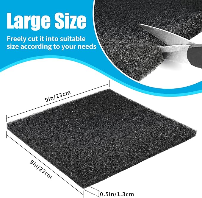 AQUANEAT 2 Pack Aquarium Bio Sponge Filter Media Pad Cut-to-Size Open Cell Foam Sheet for Fish Tank Sump (9" x 9" x 0.5") Black-PawvioPets