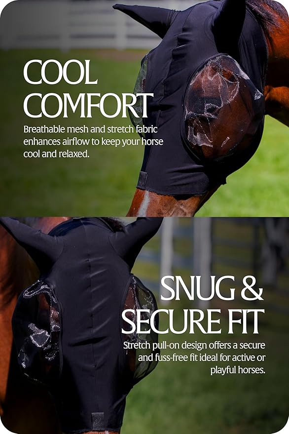 Equinavia Bug Out Fly Mask | Against Flies, Insects, UV Rays - Black - Horse-PawvioPets