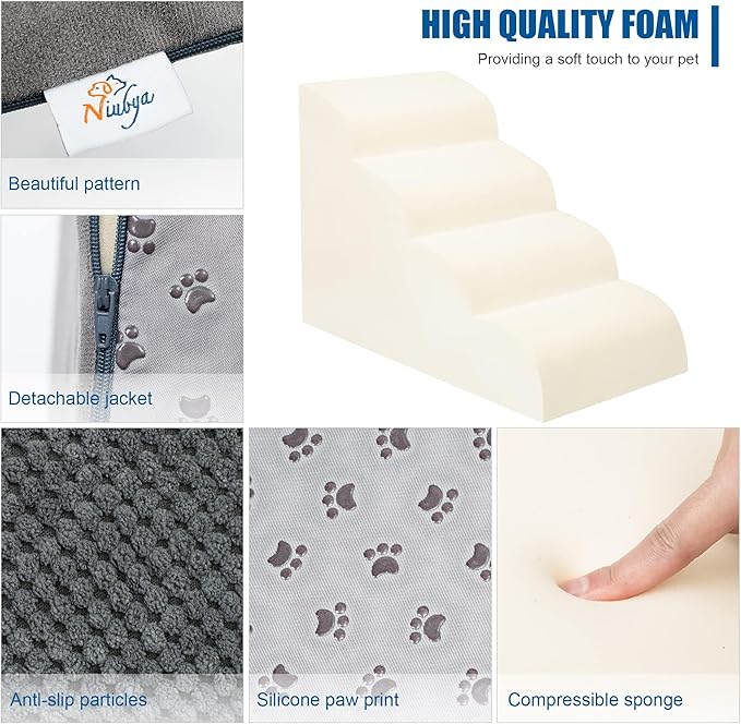 Dog Stairs for Small Dogs - High Density Foam Dog Ramp, Extra Wide Pet Steps with Non-Slip Bottom for High Beds, Couche and Sofa, Best for Dogs Injured, Older Dogs Cats, Pet with Joint Pain-PawvioPets