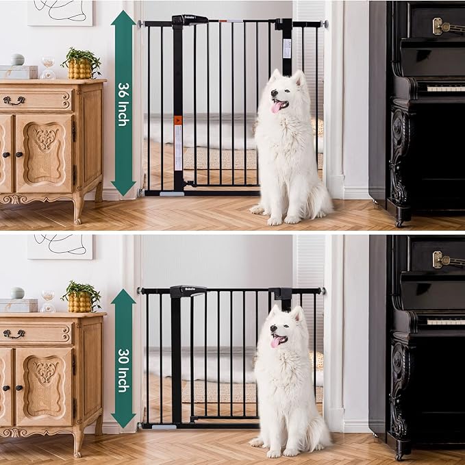 BABELIO 36" Tall Baby Gate, 26-40" Wide Auto Close Pet Gate, Pressure Mounted Metal Dog Gate, Easy-Install No Drilling, No Tools Required, with Wall Protectors and Extension Kits, Black-PawvioPets