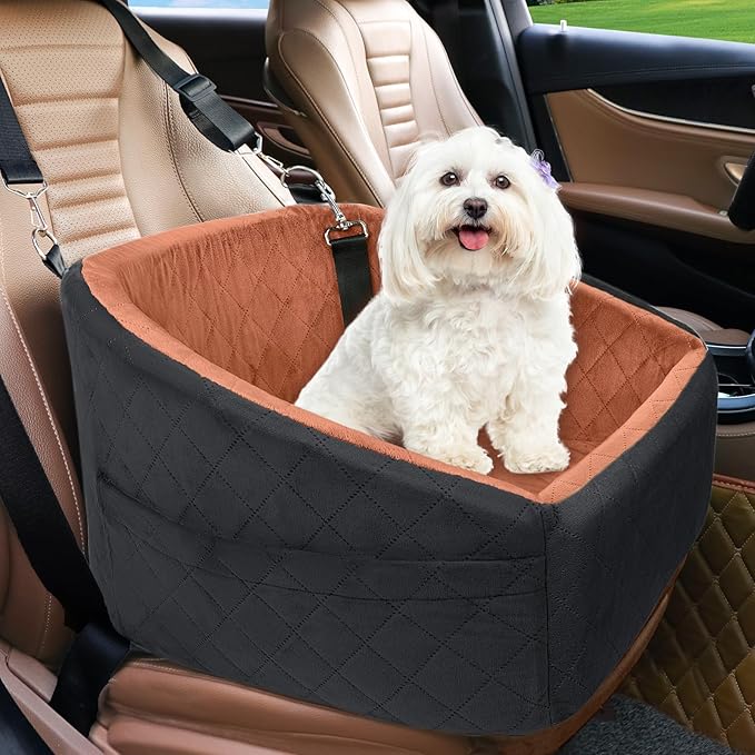 Dog Car Seat for Small Medium Dogs,Detachable Washable Dog Booster Seat Under 30lbs, Pet Car Seats Travel Bed with Storage Pockets and Safety Belt(Black/Z)-PawvioPets