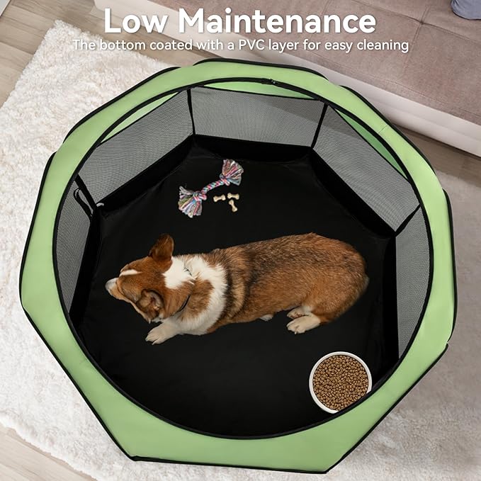 A4Pet Portable Pet Playpen, 49” Pop Up Dog Playpen with Bowl, Suitable for Puppies, Kittens, and Small Animals, Removable Zipper & Mesh Panel(19”W × 12”H)-PawvioPets