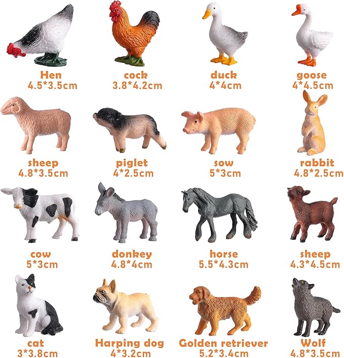 16Pcs Small Animals Figures, Realistic Farm Animals Toys for Cupcake Toppers, Learning Educational Toys, Birthday Party Favors Gift for Kids-PawvioPets
