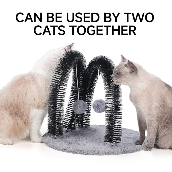 Cat Arch Self Groomer Massager, Kitty Grooming Brush with 2 Brushes and Heavy Plush Base, Cat Face and Back Scratchers, Scratching Post for Indoor and Outdoor Cats with 2 Plush Balls-PawvioPets
