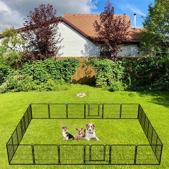 BestPet | Dog Playpen | 24 Inch, 24 Panels | Heavy Duty Metal Pet Exercise Pen | Indoor Outdoor Fence Panels | Rust-Resistant, Removable, Tool-Free Setup | Anti-Skid, Expandable Design-PawvioPets