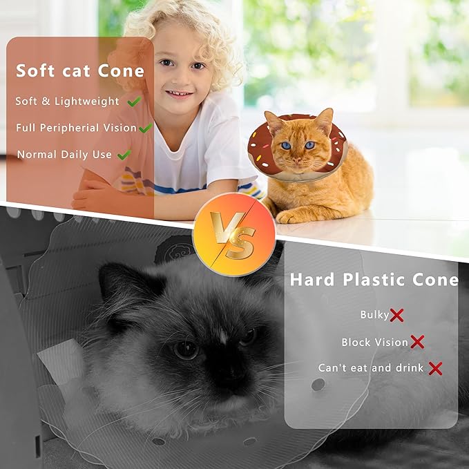 Cat Cone Collar Soft, Adjustable Cat Recovery Collar Kitten Cones to Stop Licking, Cute Donut E Collar After Surgery, Cats Neck Pillow Cone Elizabethan Cones of Shame(Waterproof Brown, Medium)-PawvioPets