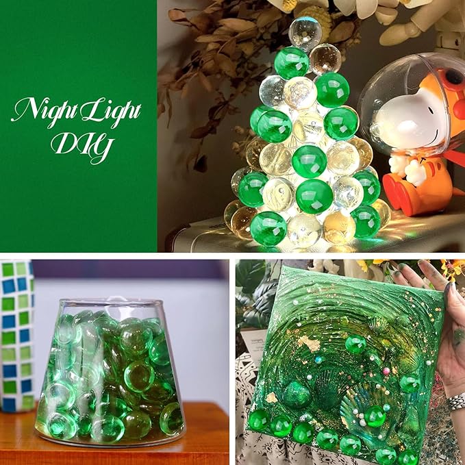 5LB Green Flat Glass Marbles for Vases, Gemstone Beads Vase Filler Decorative Glass Pebbles for Fish Tank, DIY Crafts, Aquarium Decor Rocks-PawvioPets