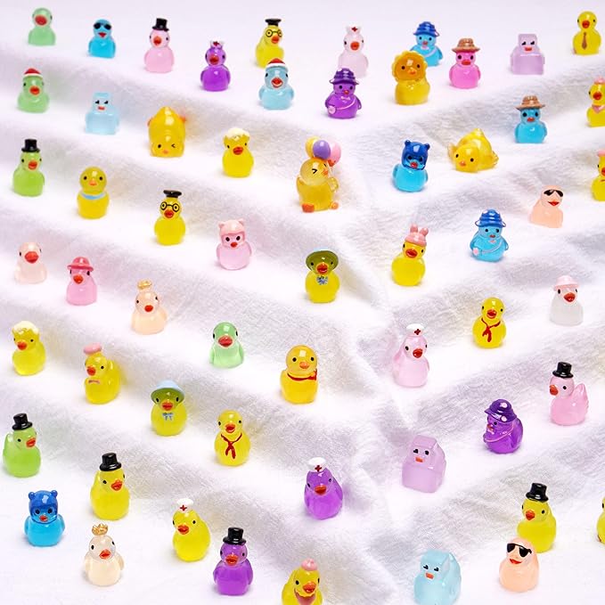 36 Types Luminous Mini Resin Ducks, Plastic Little Ducks to Hide Prank, Small Ducks Figures for Fairy Garden, Dollhouse,Terrariums, Potted, Cake Topper, Miniature Landscape Ornament.-PawvioPets