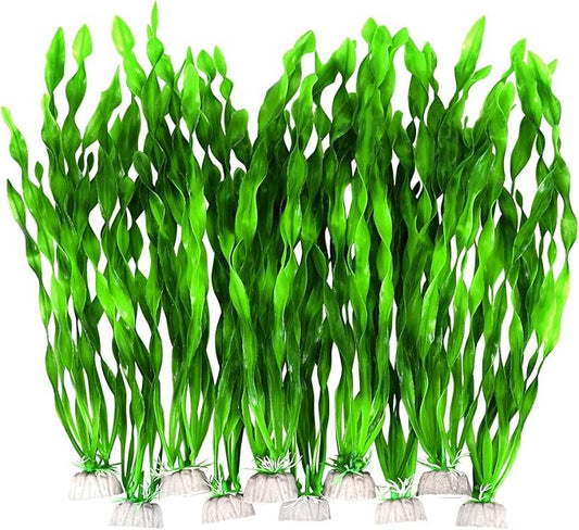 AQUANEAT Fish Tank Artificial Plants, Aquarium Plastic Seaweed Decorations, 11.75Inch Tall Fake Green Accessories, 10 Packs-PawvioPets