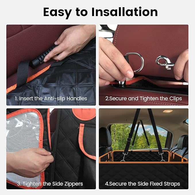 Back Seat Extender for Dogs - Holds 450lbs, Waterproof Dog Car Seat Cover for Back Seat with Hard Bottom for Cars SUVs Truck,Anti-Scratch No Slip Large Space Pet Backseat Protector,Black Orange-PawvioPets