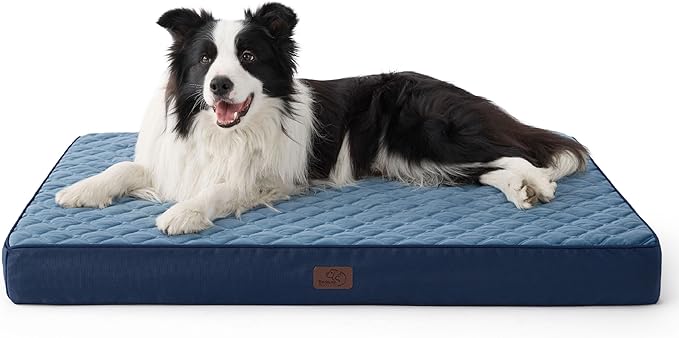 Bedsure Orthopedic Dog Bed for Large Dogs - Thick Flat Memory Foam Pet Mattress with Removable Washable Cover and Egg Crate Foam, Suitable for Pet Up to 65 lbs, 36x27x3.5 Inches, Navy-PawvioPets