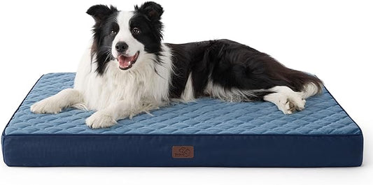 Bedsure Orthopedic Dog Bed for Large Dogs - Thick Flat Memory Foam Pet Mattress with Removable Washable Cover and Egg Crate Foam, Suitable for Pet Up to 65 lbs, 36x27x3.5 Inches, Navy-PawvioPets