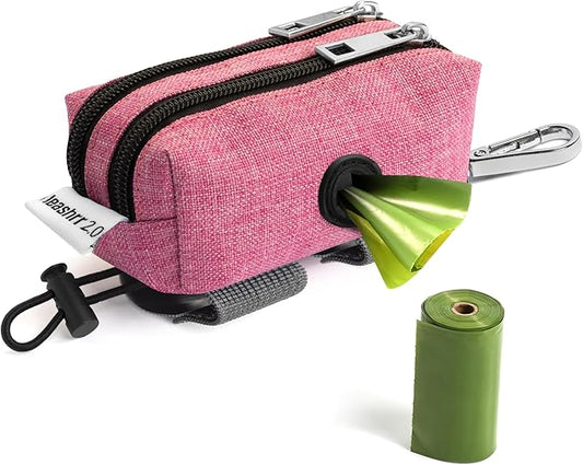 Dog Poop Bag Holder for Leashes - Dog Poop Bag Dispenser and Treat Holder with 2 Waterproof Pouches for Pet Waste Bags and Walking Accessories + 1 Free Roll - Leashrr 2.0 (Pink)-PawvioPets