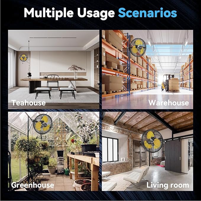 12 IN High Velocity Wall Mount Fan, 3 Speed Industrial Wall Fan with Sealed Motor, 2500 CFM Adjustable Air Circulator for Garage, Commercial, Greenhouse, Warehouse & Gazebo Use, UL Listed-PawvioPets