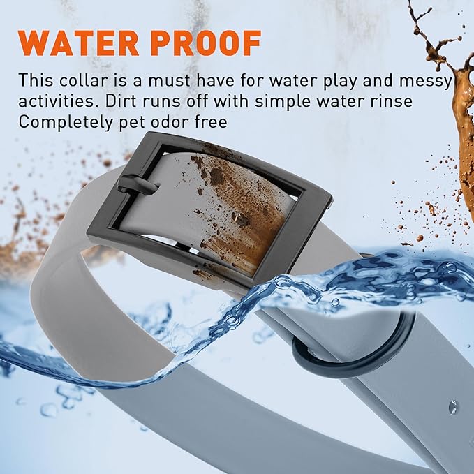 Dogline Biothane Waterproof Dog Collar Strong Coated Nylon Webbing with Black Hardware Odor- Proof for Easy Care Easy to Clean High Performance Fits Small Medium or Large Dogs, Battleship Gray-PawvioPets