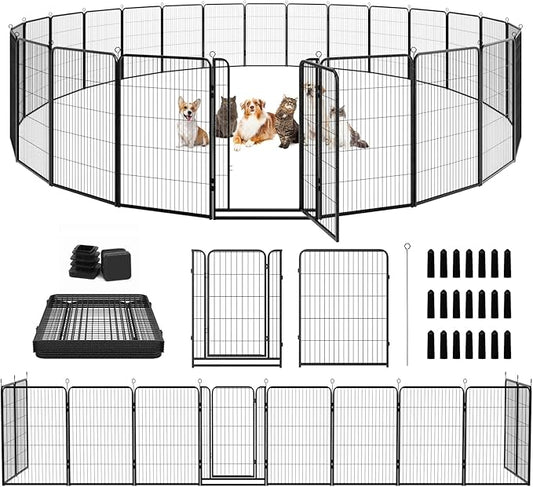 Dog Playpen Outdoor Extra Wide 24 Panels Heavy Duty Dog Fence 47" Height Anti-Rust with Doors Portable for RV Camping Yard, Total 63FT, 316 Sq.ft, Snowy Black-PawvioPets