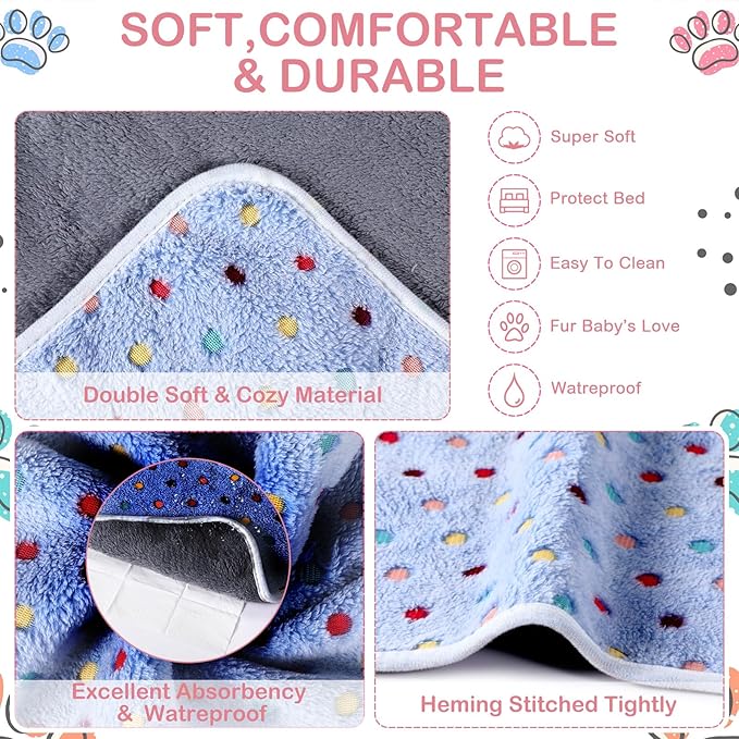 4 Pcs Waterproof Guinea Pig Blankets Washable Small Animal Fleece Bedding Absorbent Guinea Pig Cage Liners Reusable Pet Pee Pad Sleep Mat Pad Cover for Hamster Ferret (Colorful Dot,35 x 24 Inch)-PawvioPets