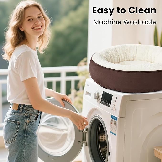 Love's cabin Round Donut Cat and Dog Cushion Bed, 20in Pet Bed for Cats or Small Dogs, Anti-Slip & Water-Resistant Bottom, Super Soft Durable Fabric Pet Beds, Washable Luxury Cat & Dog Bed Brown-PawvioPets