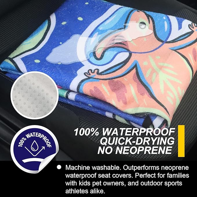Back Seat Cover for Car Trucks Van SUV,Waterproof Rear Bench Towel Seat Covers for Dogs and Kids,Automotive Backseat Protector (Cartoon Dinosaur)-PawvioPets