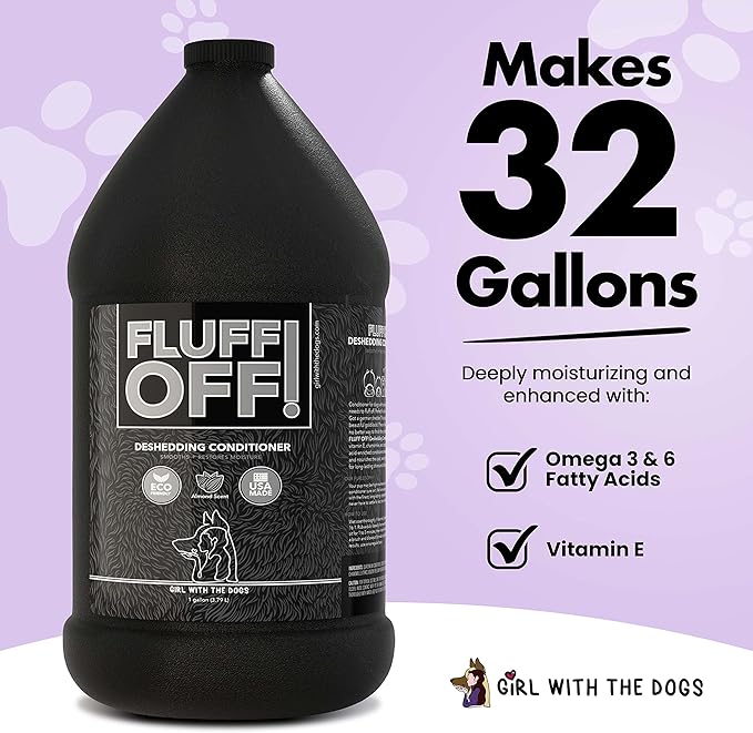 Fluff Off! by Girl With The Dogs, Natural Deshedding Dog/Cat Conditioner, 1 Gal, Made in USA 8 Wks+-PawvioPets