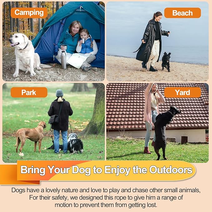 Dog Tie Out Cable,50ft Dog Lead-Heavy Duty Tie Out Cable for for Large Dogs Up to 125lbs-Dog Chain for Yard-Outside Dogs Runner Tether Line-PawvioPets