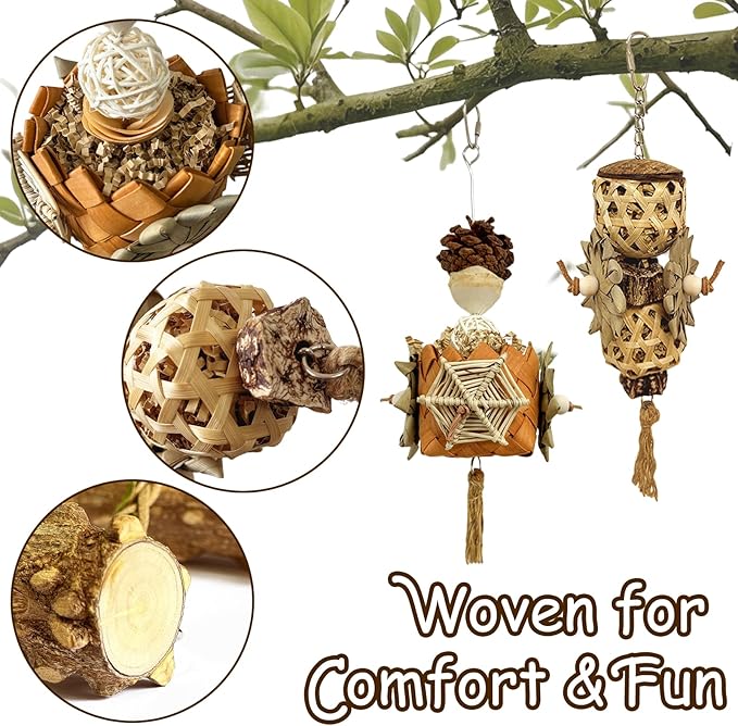 5-Pack Natural Hanging Basket Bird Toys – Foraging & Chewing Toys for Parakeets, Cockatiels, Conures & Small Birds – No Plastic, All-Natural Materials-PawvioPets