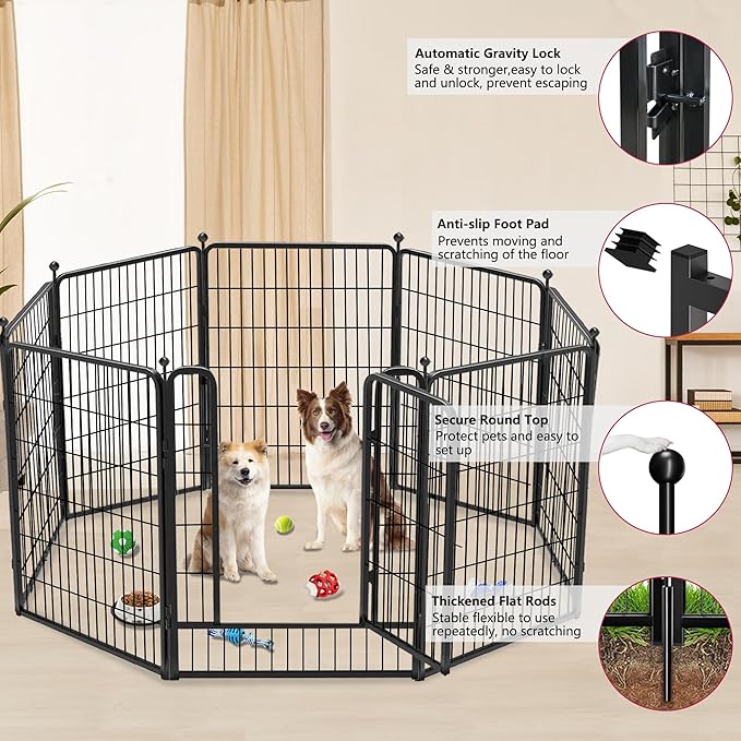 Dog Playpen Outdoor 40 inch 16 Panels Indoor Dog Pen for Large/Medium/Small Dogs Rustproof Metal Dog Fence Outdoor for Yard, Puppy Playpen with Door Portable Pet Fence for RV Camping Yard-PawvioPets