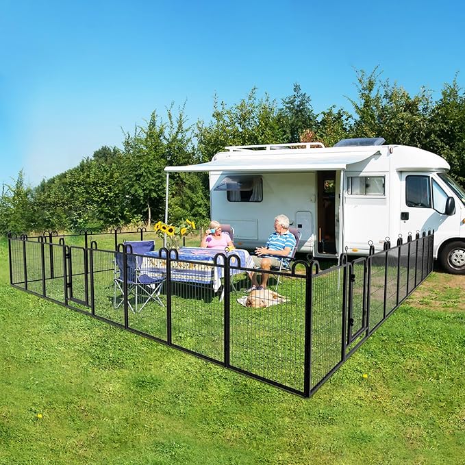 Dog Playpen Outdoor 24 Panels Heavy Duty Dog Fence 40" Height Anti-Rust with Doors Portable for RV Camping Yard, Total 54FT, 227 Sq.ft, Snowy Black-PawvioPets