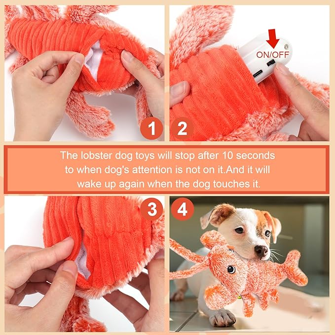 BABORUI Dog Toys, Interactive Dog Toys to Keep Them Busy, Wiggly Lobster Dog Toy for Boredom, Rechargeable Moving Dog Chew Toys for Small/Medium/Large Dogs/Puppy Toys-PawvioPets