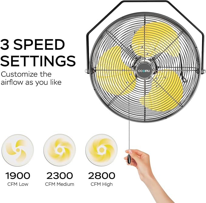 2800 CFM 12" Industrial Wall Mount Fan, High Velocity 3-Speed Professional Metal Wall Mounted Fan with Sealed Motor, Heavy Duty Fan Indoor for Covered Patio, Greenhouse, Gazebo, and Garage, UL Listed-PawvioPets