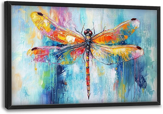 Extra Large Abstract Dragonfly Framed Wall Art for Living Room,Oversized Colorful Dragonfly Pictures Wall Decor,Teal Canvas Print Painting Modern Artwork Bedroom Office Bathroom 36L" x 24W"-PawvioPets