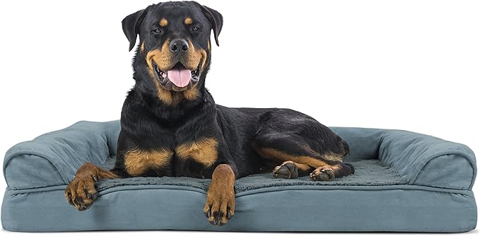 Furhaven Orthopedic Dog Bed for Large Dogs w/ Removable Bolsters & Washable Cover, For Dogs Up to 95 lbs - Plush & Suede Sofa - Deep Pool, Jumbo/XL-PawvioPets