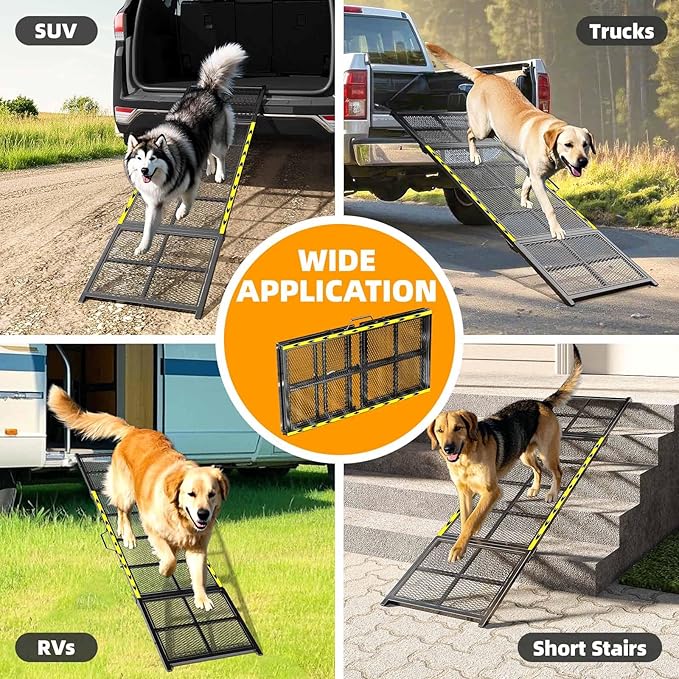 Dog Ramp for Car, 74x20 Inches Outdoor Portable Dog Ramps for Large Dogs with Reflective Strips, Non-Slip Surface Pet Ramp (Support Up to 150LBS)-PawvioPets