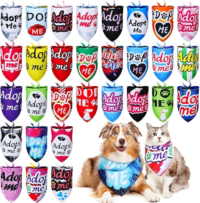30 Pcs Dog Bandanas Bulk Pet Bibs Colorful Triangle Scarf Pet Bandanas for Medium Large Dogs Spring Summer Birthday Costume Decoration (Adopt Me)-PawvioPets