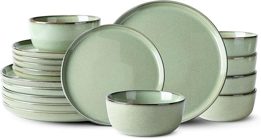 GBHOME Ceramic Dinnerware Sets for 6, 18 Pieces Stoneware Plates and Bowls Sets, Scratch Resistant Dishes, Dishwasher & Microwave Safe-Pastel Green-PawvioPets