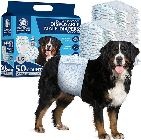 American Kennel Club Male Dog Wrap, Disposable Diapers with Wetness Indicator, Large, 50 Count-PawvioPets