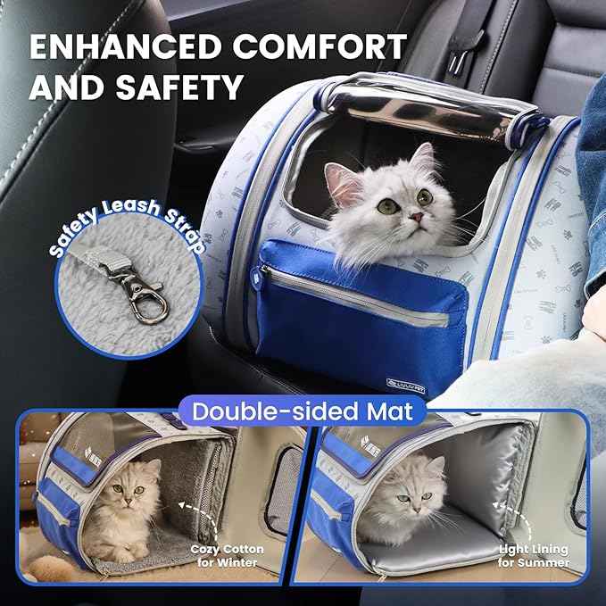 Cat and Dog Backpack Carrier, Foldable Breathable Pet Carrier Backpack with Mesh Ventilation, Large Portable Outing Traveling Pet Bag for Small, Medium Cats, Small Dogs, Blue-PawvioPets