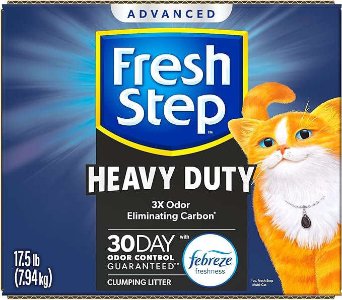Fresh Step Clumping Cat Litter, Heavy Duty Advanced, Long Lasting 30-Day Odor Control with Odor Eliminating Carbon, 17.5 lb-PawvioPets