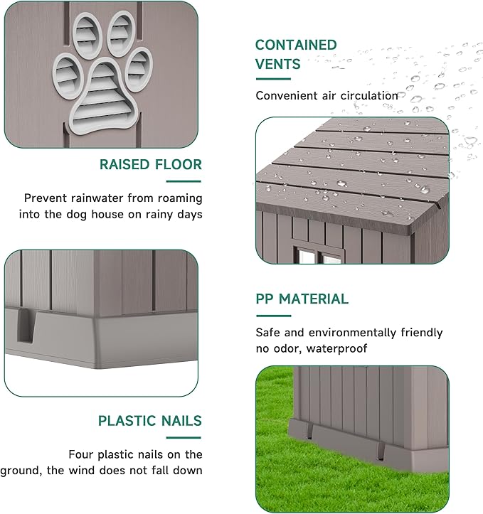 DRATO Dog House Indoor Outdoor for Small to Large Sized Dogs Indoor Outdoor Doghouse Puppy Shelter with Elevated Floor, Easy to Assemble (Light Brown, 38Inch(37.8 * 40.87 * 38.82))-PawvioPets