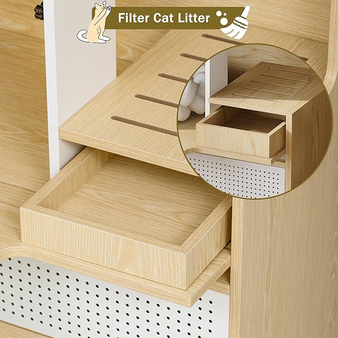 Cat Litter Box Enclosure Furniture Hidden Indoor 2-in-1 Wooden Cat House & Washroom Cabinet with Drawer for 2 Cats, 31.4"x15.7"x44.8"H-PawvioPets