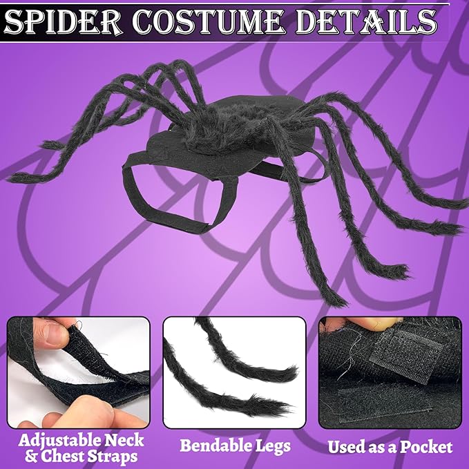 Dogs Halloween Spider Costume for Small Medium Large Dogs, Scary Spider Cosplay Apparel for Pets Cats Dogs Funny Halloween Outfits Clothes-PawvioPets