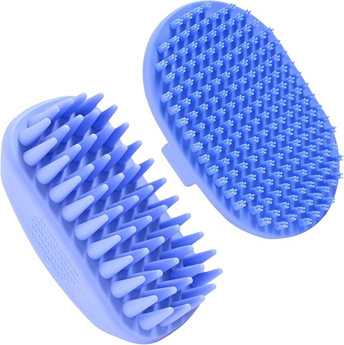 Dog Grooming Bath Brush, Pet Rubber Brush For Shower Scrubbing & Soothing Massage, Ideal for Long & Short Haired Dogs and Cats, Essential Puppy Grooming Accessories, 2 PACK [We Love Doodles]-PawvioPets