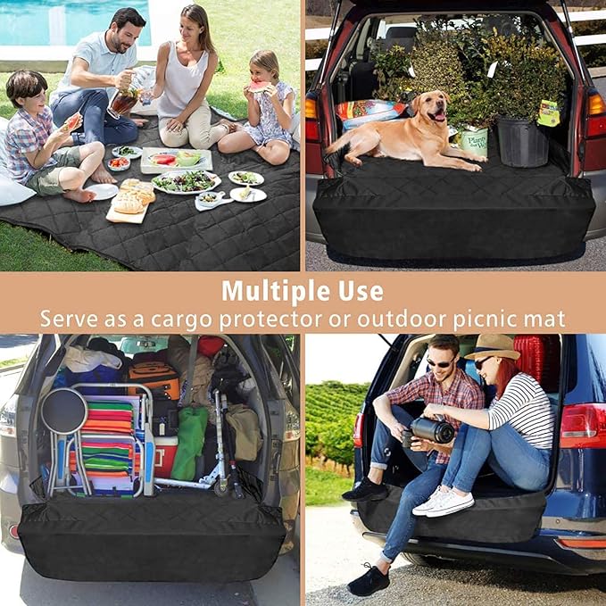F-color SUV Cargo Liner for Dogs, Upgraded Extra Large Water Resistant Pet Cargo Cover Dog Seat Cover Mat for SUVs with Bumper Flap Protector, Non-Slip, Wear-Proof, Universal Fit, Black-PawvioPets