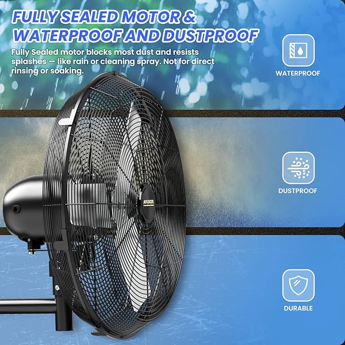 24'' Outdoor Wall Mount Fan, 4 Speed Oscillating Wall Fan with All Sealed Brushless DC Motor, Heavy Duty Industrial Fans, Waterproof Fans for Patios, House, Garage, Commercial, Warehouse, Factory-PawvioPets