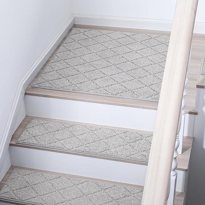 COSY HOMEER Edging Stair Treads Non-Slip Corner Indoor Stair Runners for Wooden Steps,Landing Slip Resistant Stair Rugs Mat for Kids and Dogs,100% Polyester TPE Backing,Grey,30x30 inch-PawvioPets