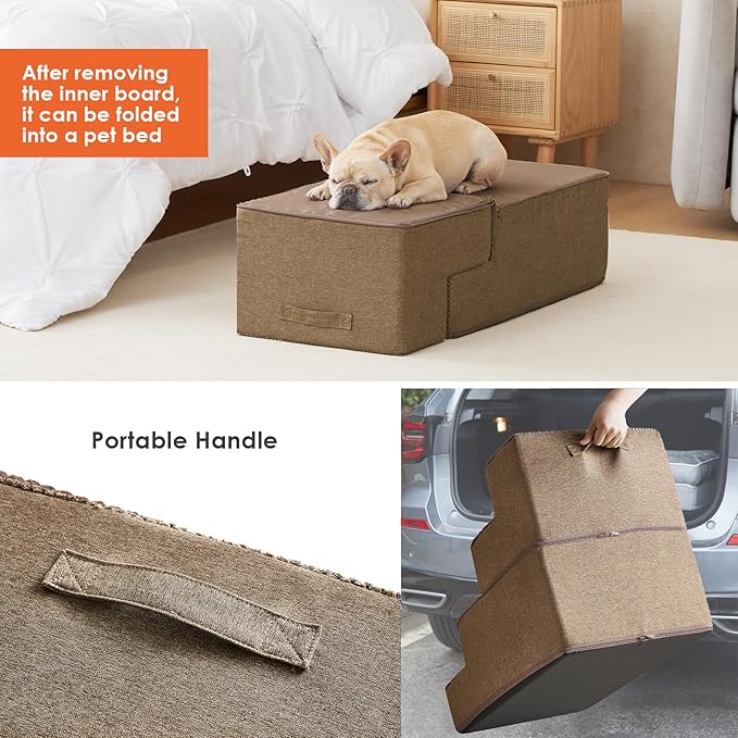 EHEYCIGA Dog Stairs for Bed 20" H, 4-Step Extra Wide Dog Steps for High Bed, Pet Steps for Small Dogs and Cats, Non-Slip Balanced Pet Ramp Indoor, Camel-PawvioPets