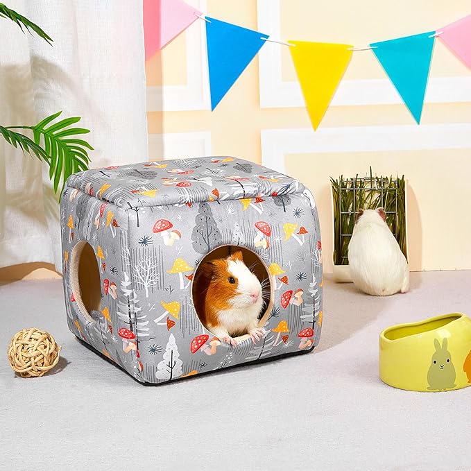 Bienbee Guinea Pig Hideout, Washable Guinea Pigs House Cozy Guinea Pigs Bed for Small Pet Bunny/Rabbit/Hamster/Chinchilla Guinea Pig Accessories Mushroom-PawvioPets