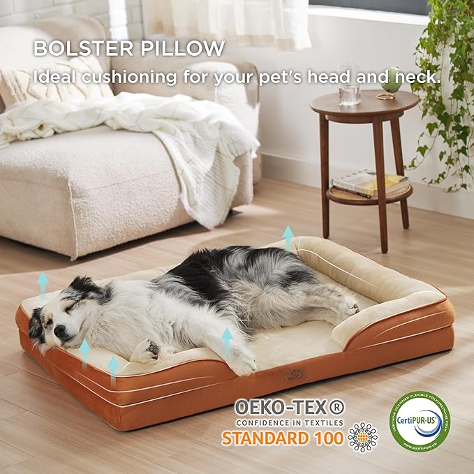 Bedsure XL Plus Orthopedic Dog Bed for Extra Large Dogs - Washable XLarge Dog Cat Bed Waterproof, Comfort Dogs Couch Sofa with Washable Removable Cover, Pet Bed with Nonskid Bottom, Ember Clay, 48"-PawvioPets