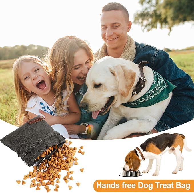 2PC Dog Treat Pouch,Dog Training Treat Reward Bag,Portable Puppy Hand Free Dog Walking Bag,Auto Closing Dog Food Dispenser,Behavior Aids for Puppy Travel or Outdoor(Green Khaki)-PawvioPets